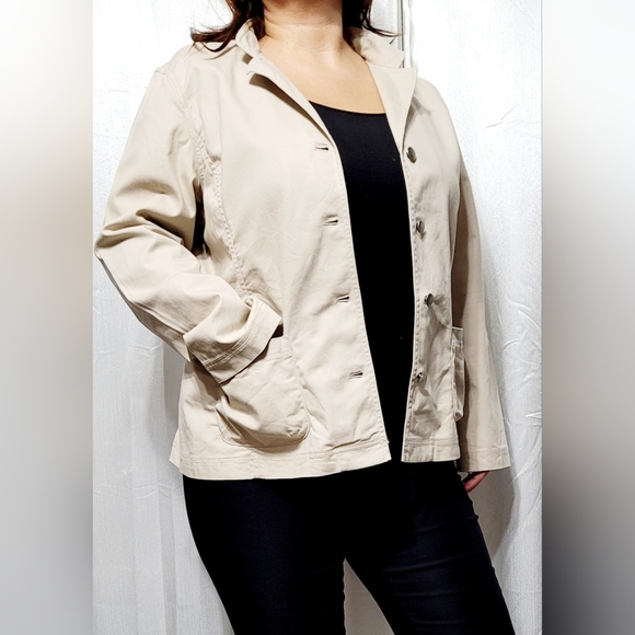 Eileen Fisher Women's Stretch Eco Cotton Canvas Blazer Khaki Tan Oversized Large - Picture 1 of 16